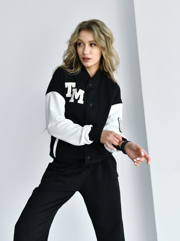 Женская кофта Бомбер на кнопках TM Oversize Petlia 23 Черный с молочным
