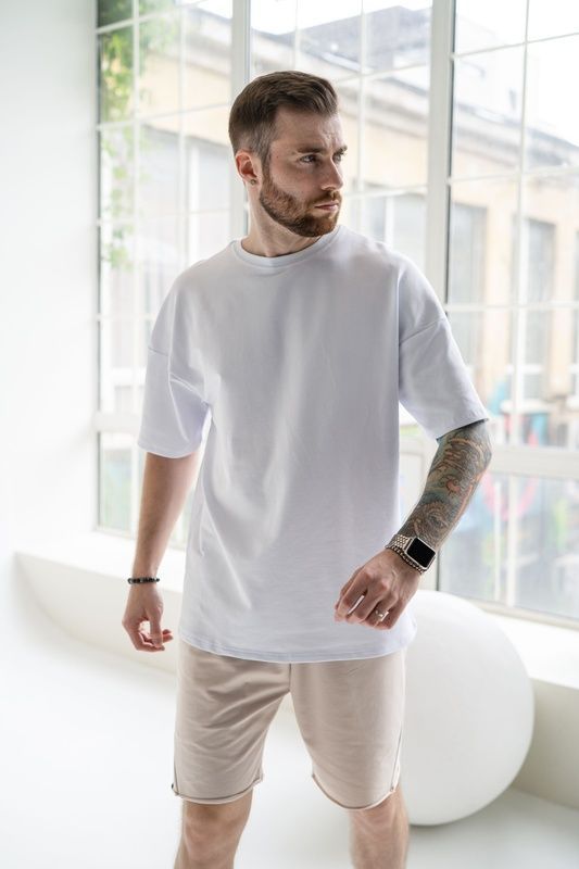 Чоловічі футболки з бавовни Oversize Teamv Чорна Біла