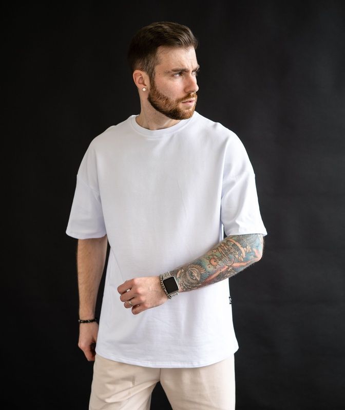Чоловічі футболки з бавовни Oversize Teamv Чорна Біла