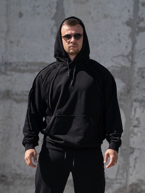 Мужской худи оверсайз толстовка из плотного хлопка TMV Armor Черный
