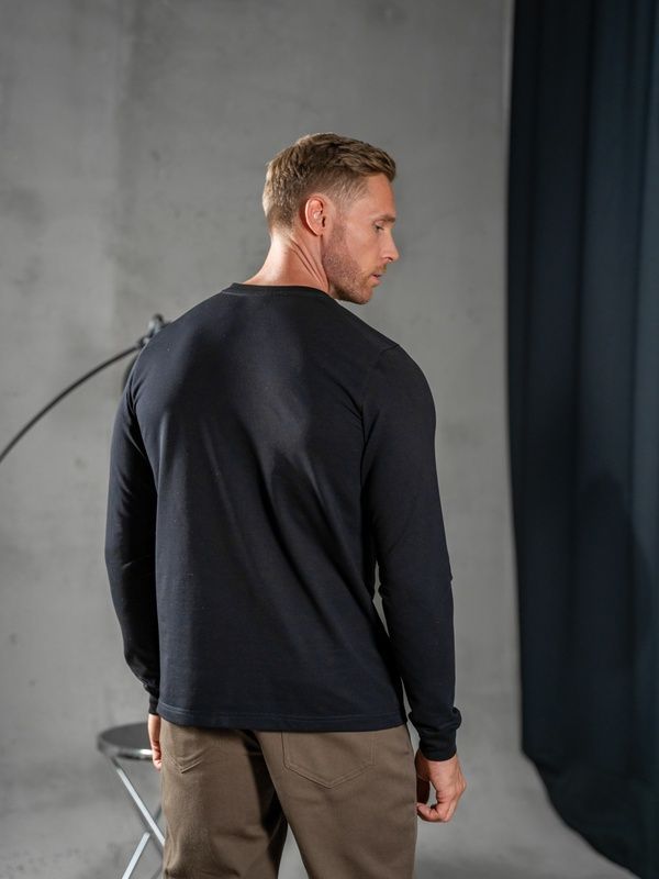 Чоловічий лонгслів трикотажний на ґудзиках Teamv Long Casual Чорний