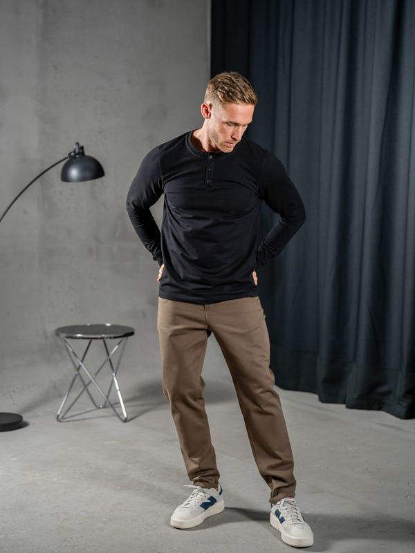 Чоловічий лонгслів трикотажний на ґудзиках Teamv Long Casual Чорний