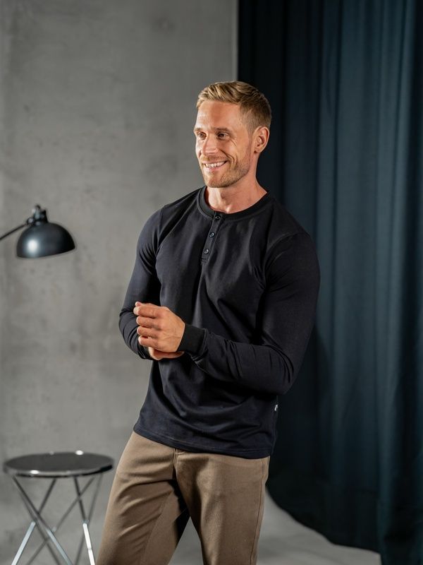 Чоловічий лонгслів трикотажний на ґудзиках Teamv Long Casual Чорний