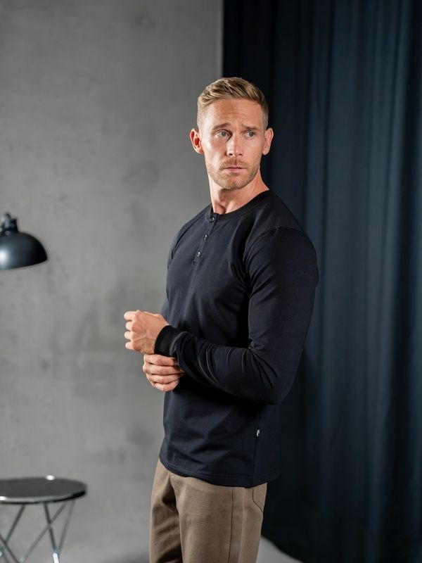 Чоловічий лонгслів трикотажний на ґудзиках Teamv Long Casual Чорний