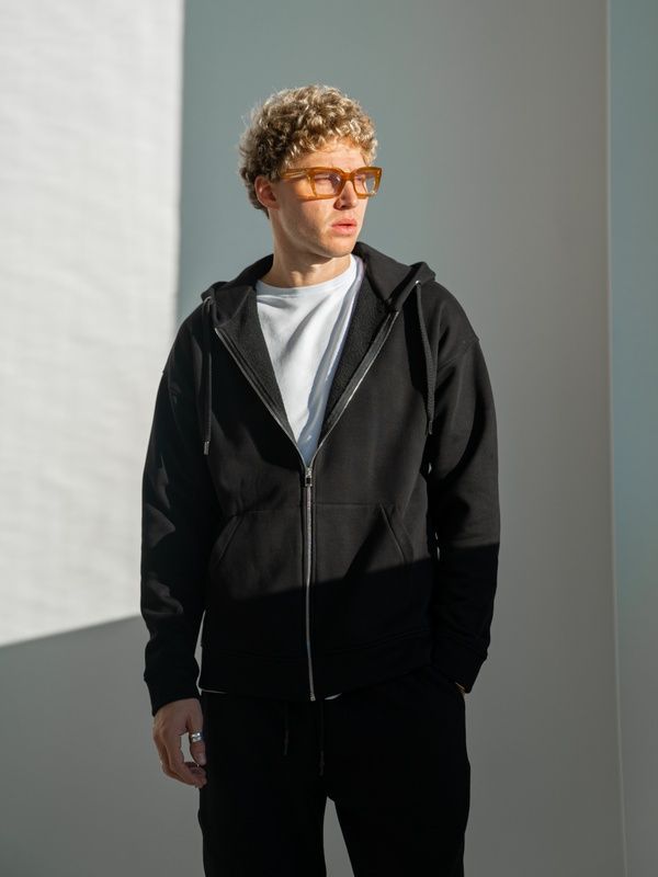 Чоловічий теплий костюм на блискавці ZIP FUR Чорний