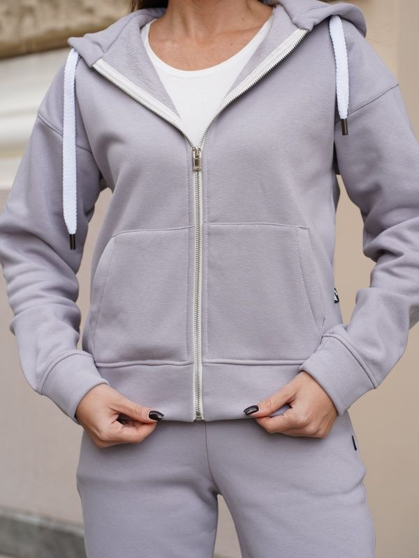 Жіночий теплий костюм на блискавці ZIP FUR Сірий
