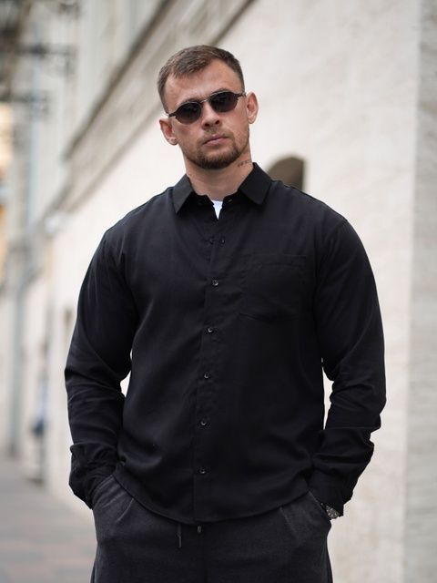 Мужская рубашка классическая однотонная Tencel Comfort Черная