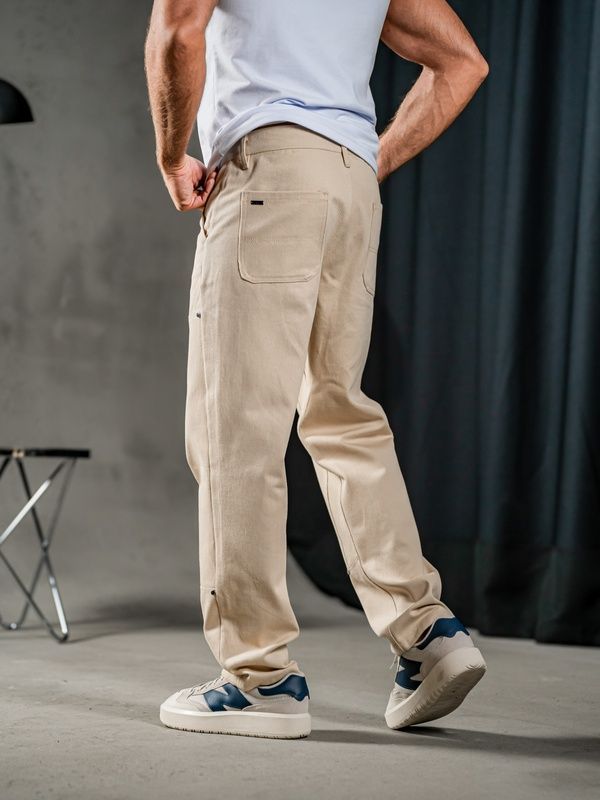 Чоловічі прямі штани з котону Teamv Jeans Casual Бежеві