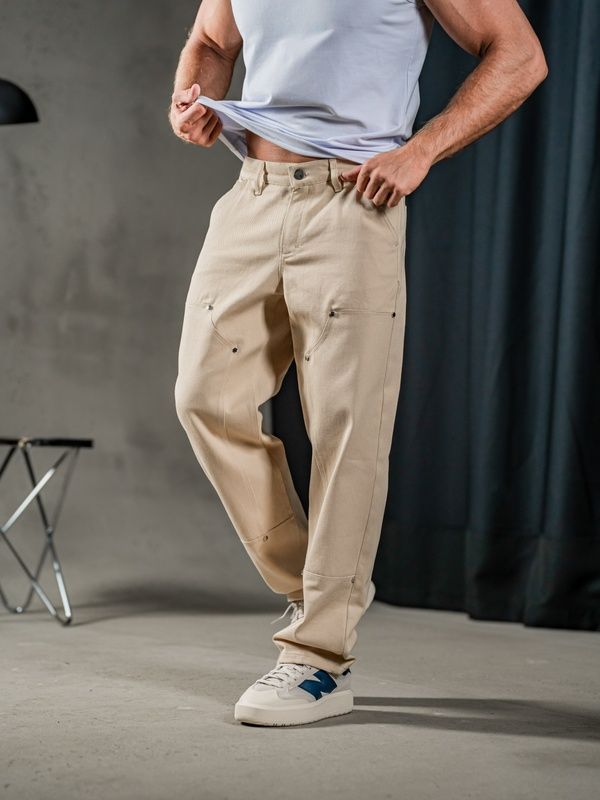 Чоловічі прямі штани з котону Teamv Jeans Casual Бежеві