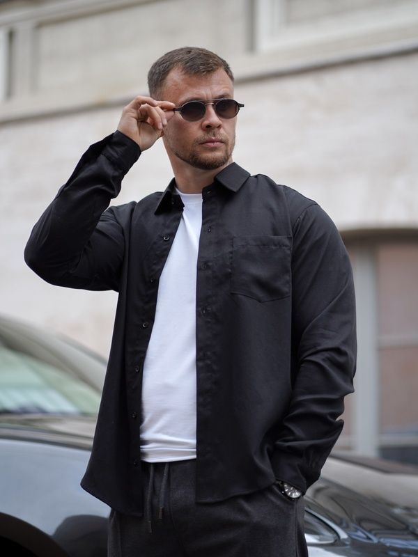 Мужская рубашка классическая однотонная Tencel Comfort Черная