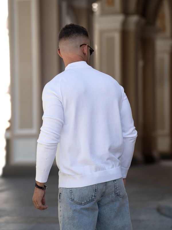 Мужской джемпер вязаный хлопковый гольф Basic Jumper белый