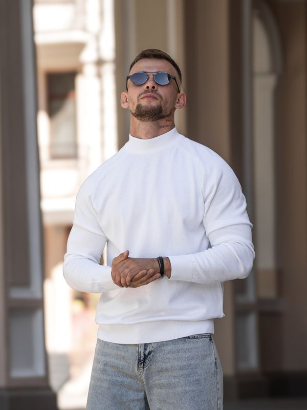 Мужской джемпер вязаный хлопковый гольф Basic Jumper белый