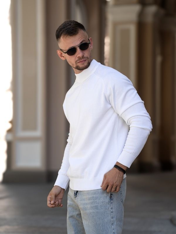Мужской джемпер вязаный хлопковый гольф Basic Jumper белый