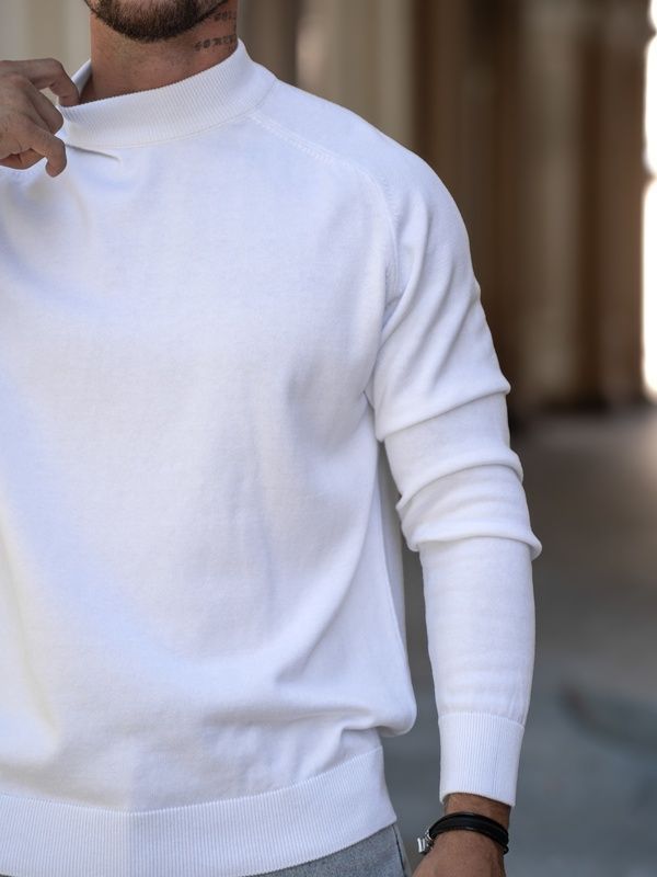 Мужской джемпер вязаный хлопковый гольф Basic Jumper белый