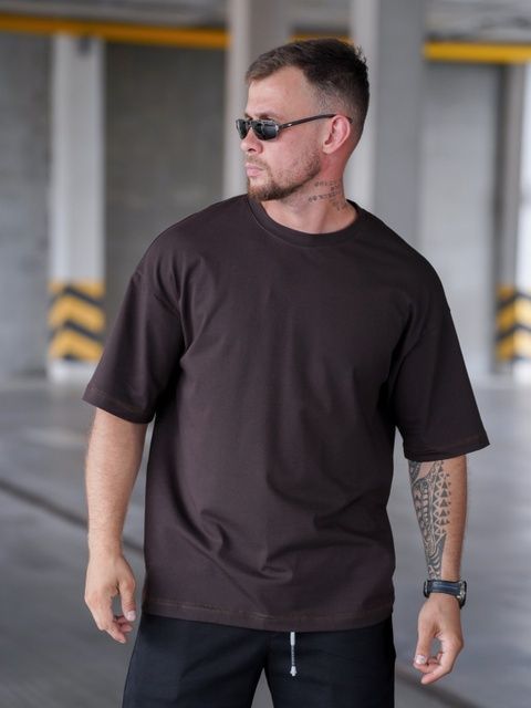 Чоловічі футболки оверсайз з бавовни Teamv однотонні футболки Oversize Коричнева