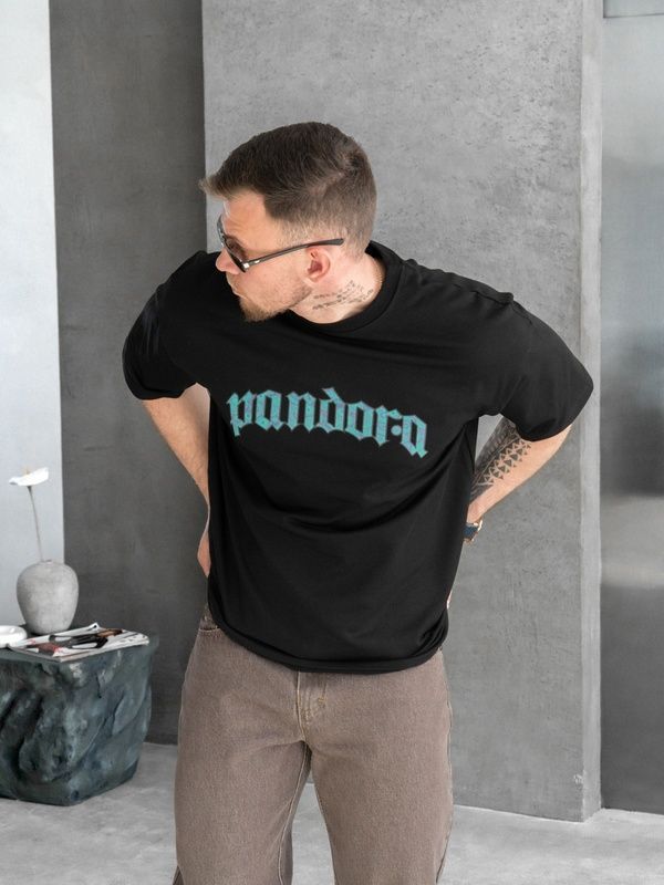 Футболка чоловіча оверсайз з принтом PANDORA Teamv Чорна