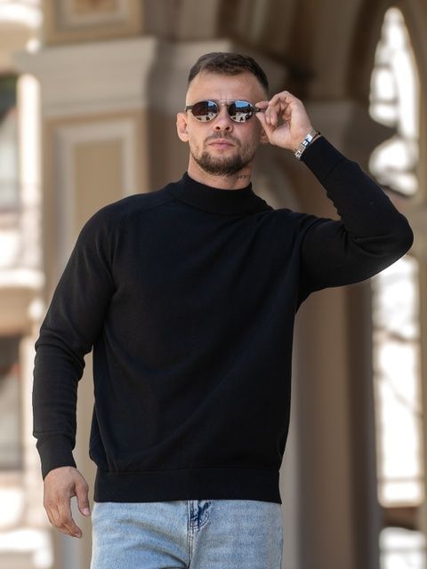 Мужской джемпер вязаный хлопковый гольф Basic Jumper черный