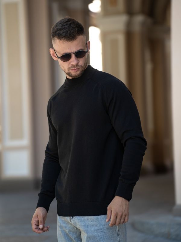 Мужской джемпер вязаный хлопковый гольф Basic Jumper черный