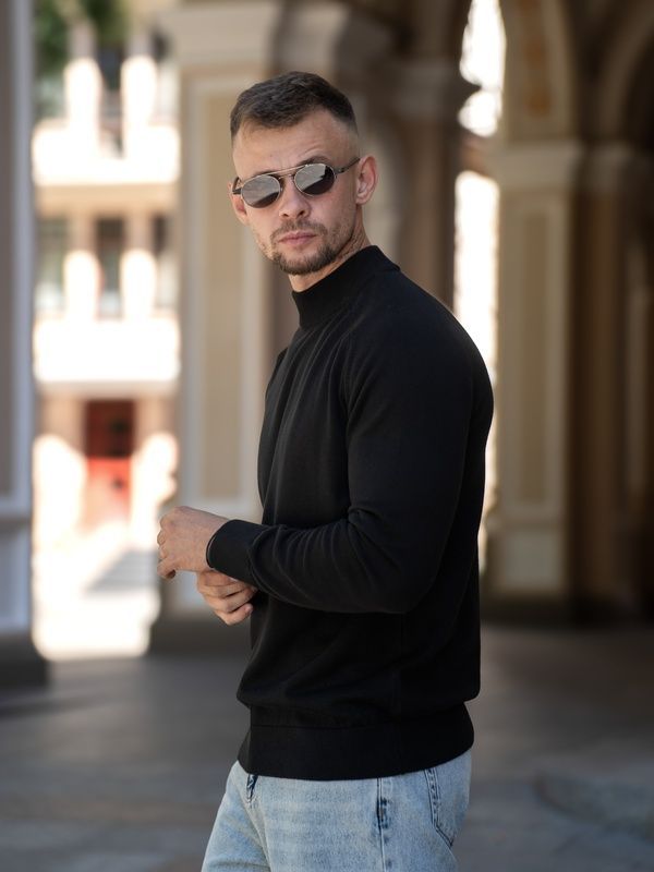 Мужской джемпер вязаный хлопковый гольф Basic Jumper черный