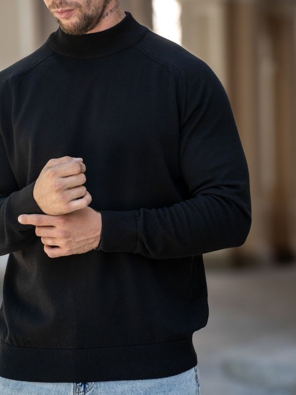 Мужской джемпер вязаный хлопковый гольф Basic Jumper черный