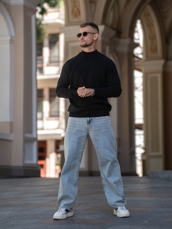 Мужской джемпер вязаный хлопковый гольф Basic Jumper черный