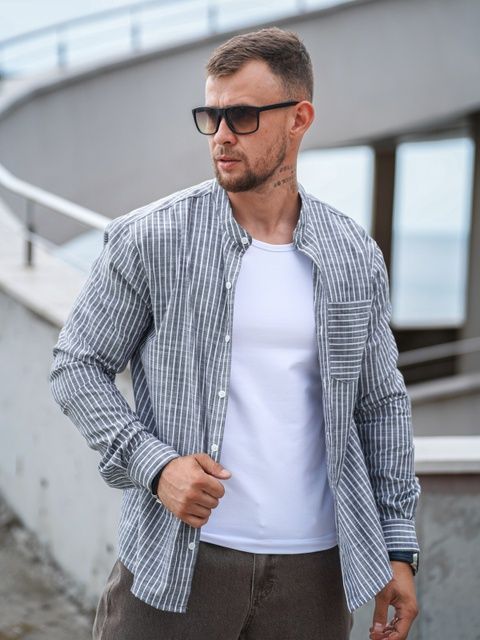 Рубашка мужская в полоску Casual рубашки мужские из хлопка Teamv Серая полоска