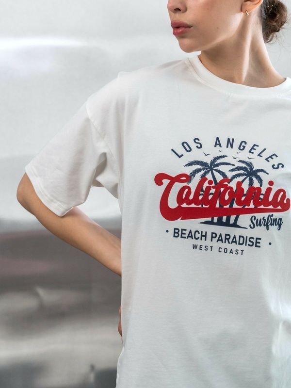 Футболка женская из хлопка с принтом CALIFORNIA teamv Белая