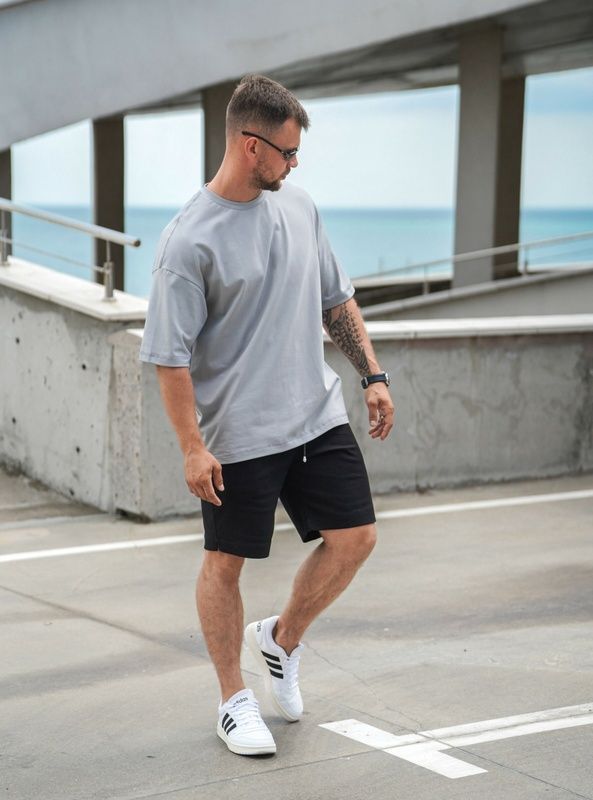 Мужская футболка оверсайз из хлопка Teamv однотонные футболки Oversize Серая