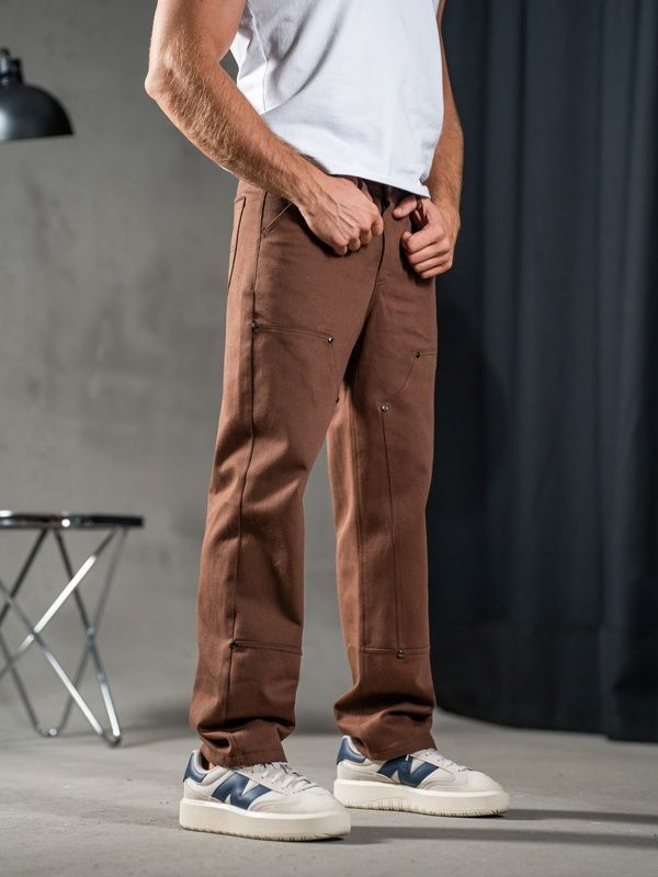 Мужские прямые штаны из коттона Teamv Jeans Casual Коричневые