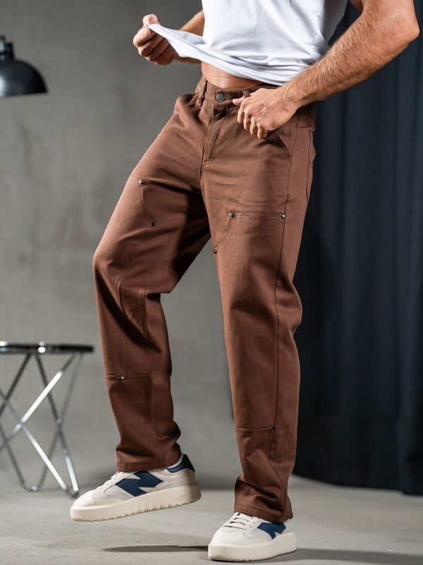 Мужские прямые штаны из коттона Teamv Jeans Casual Коричневые