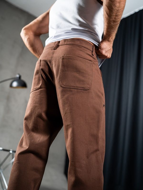Мужские прямые штаны из коттона Teamv Jeans Casual Коричневые