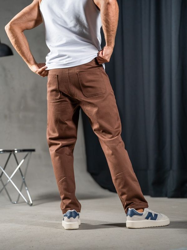 Мужские прямые штаны из коттона Teamv Jeans Casual Коричневые