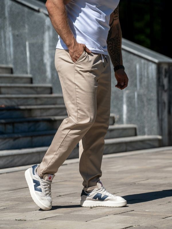 Штаны мужские зауженные брюки из коттона Casual-Sport Бежевые