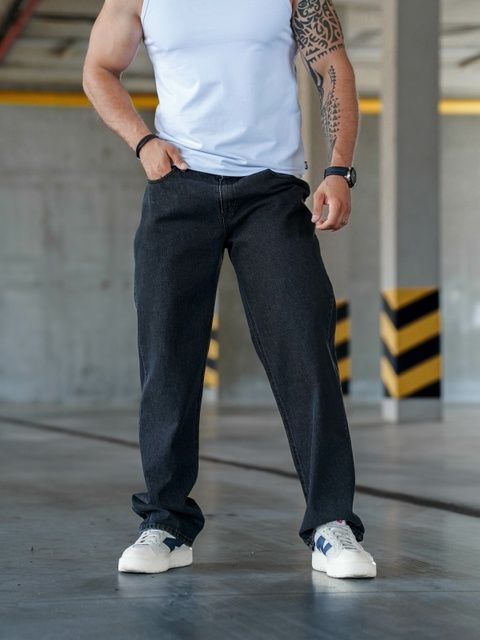 Джинси чоловічі прямого крою оверсайз Baggy із щільного деніму Чорні