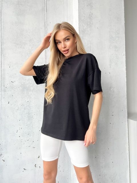 Женская футболка Оверсайз Cotton Teamv Черная