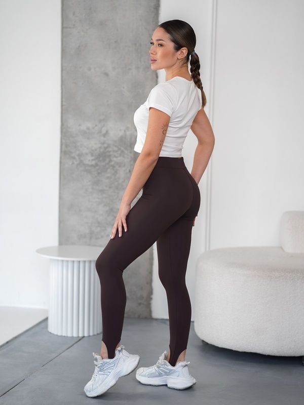 Женские лосины со штрипкой утягивающие леггинсы весна-літо TMV Nylon Fit Коричневые