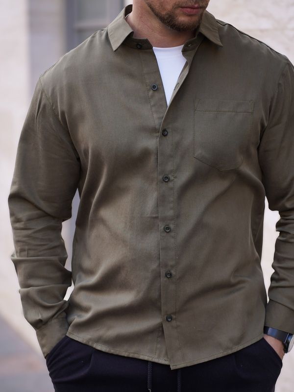 Мужская рубашка классическая однотонная Tencel Comfort Оливковая