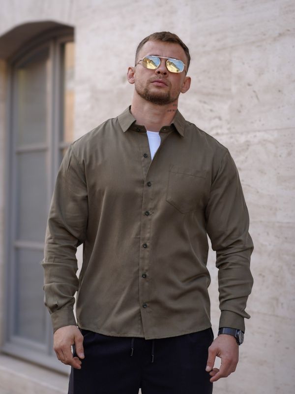 Мужская рубашка классическая однотонная Tencel Comfort Оливковая