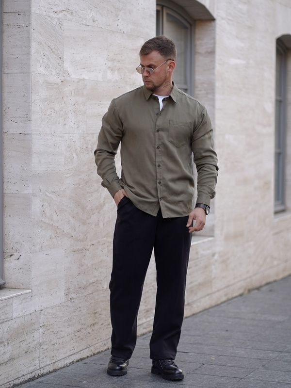 Мужская рубашка классическая однотонная Tencel Comfort Оливковая