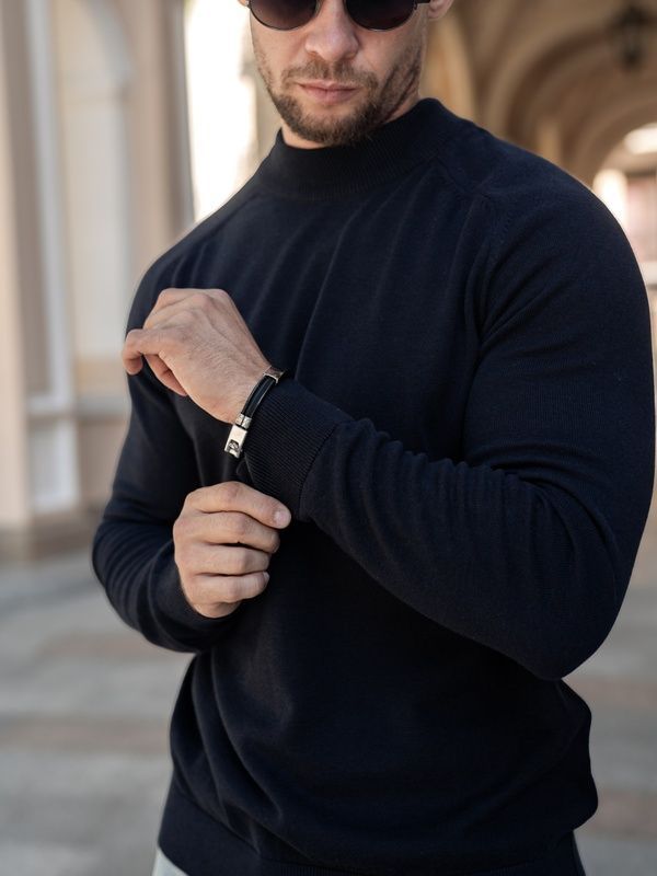 Мужской джемпер вязаный хлопковый гольф Basic Jumper темно-синий
