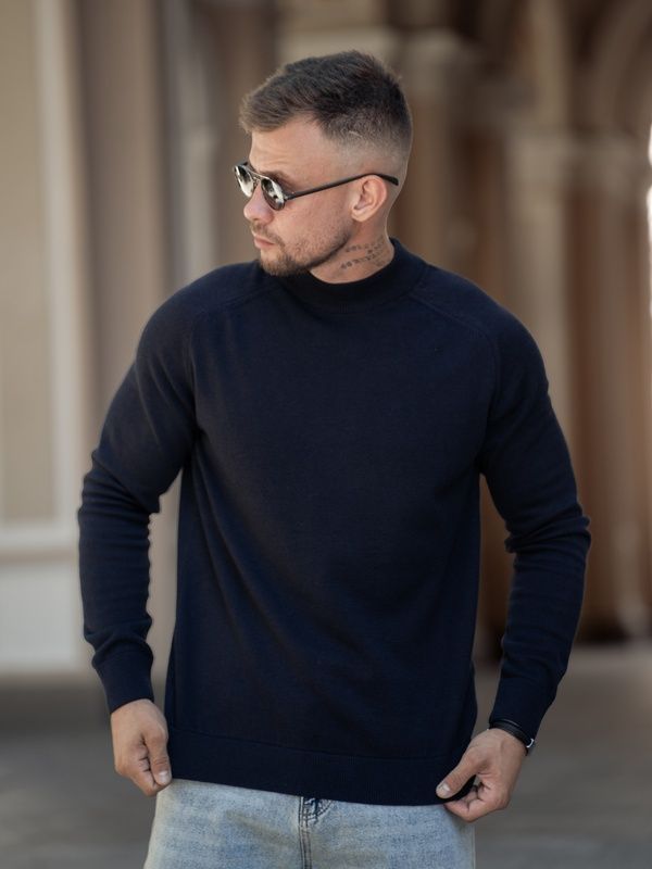 Мужской джемпер вязаный хлопковый гольф Basic Jumper темно-синий