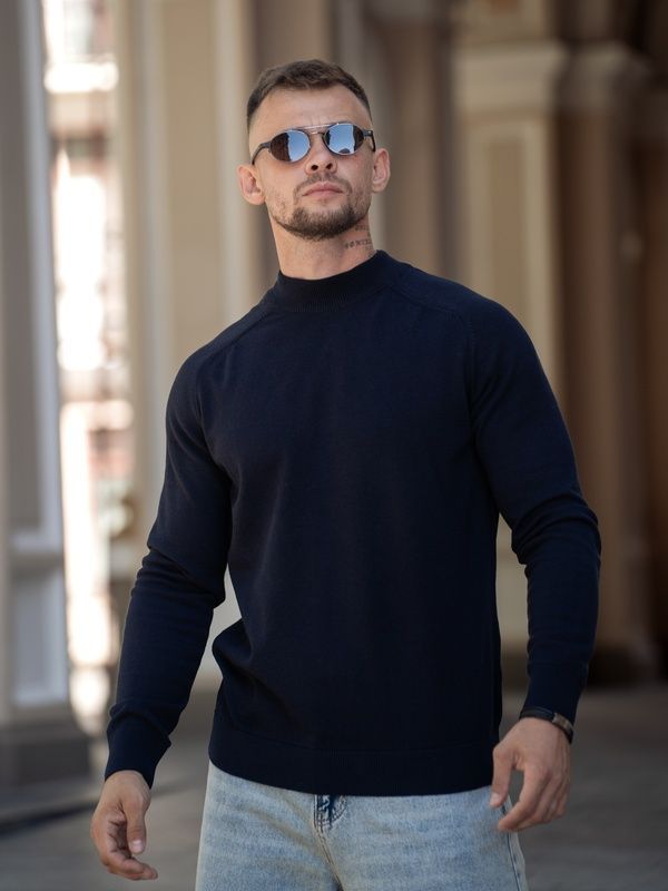 Мужской джемпер вязаный хлопковый гольф Basic Jumper темно-синий