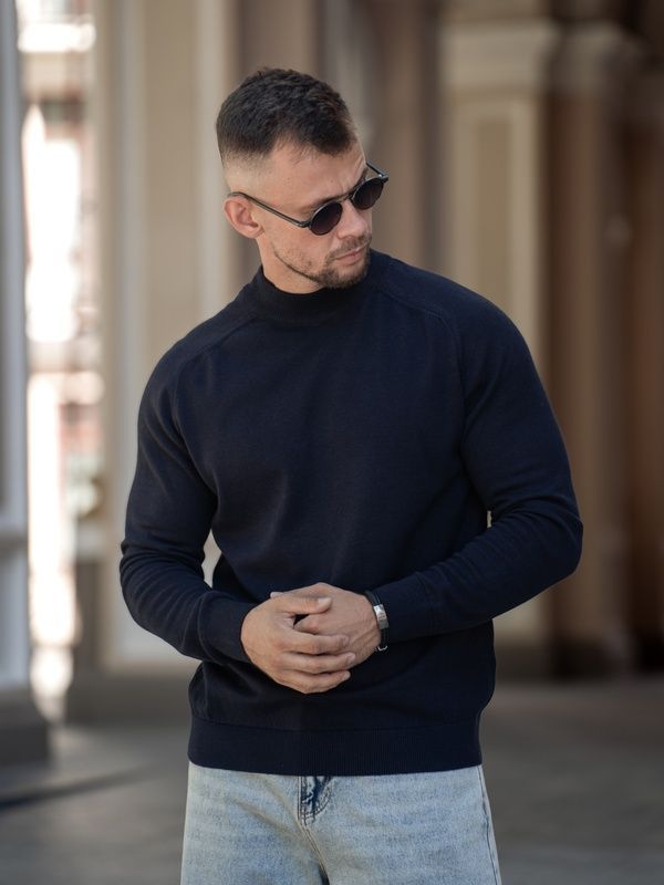Мужской джемпер вязаный хлопковый гольф Basic Jumper темно-синий