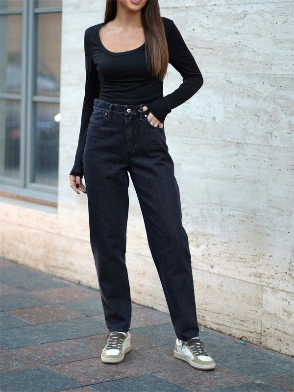 Джинси мом жіночі звужені Teamv Denim Mom Чорні