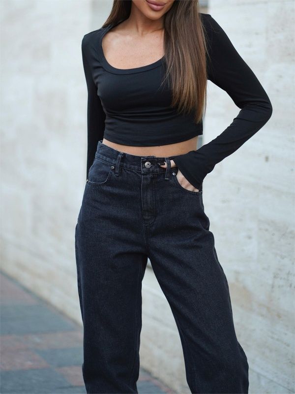 Джинси мом жіночі звужені Teamv Denim Mom Чорні