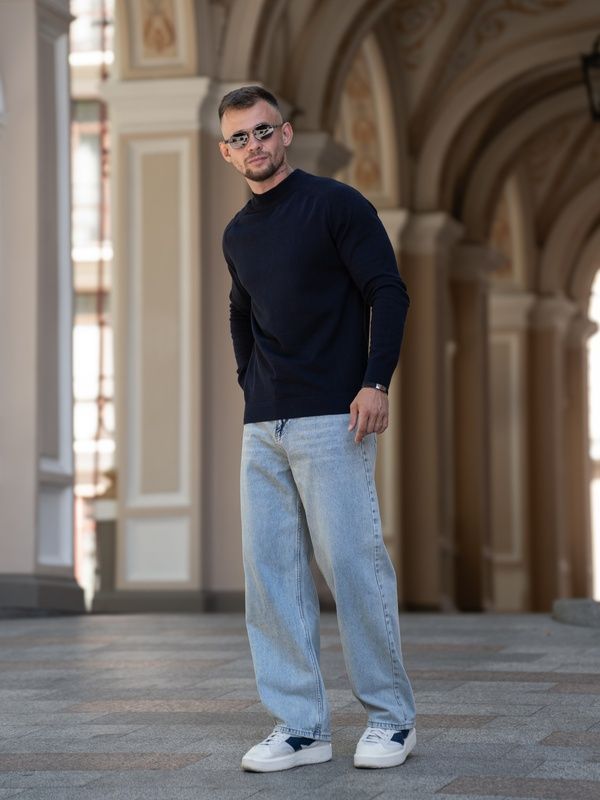 Мужской джемпер вязаный хлопковый гольф Basic Jumper темно-синий
