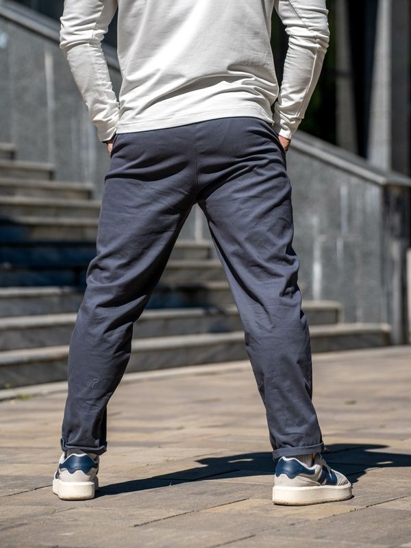 Штаны мужские зауженные брюки из коттона Casual Sport Серо синие