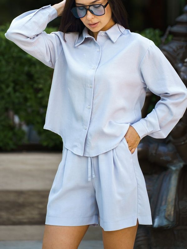 Жіночі шорти лляні Tencel Linen блакитні