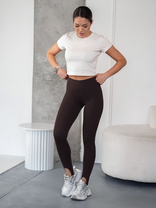 Женские лосины со штрипкой утягивающие леггинсы весна-літо TMV Nylon Fit Коричневые