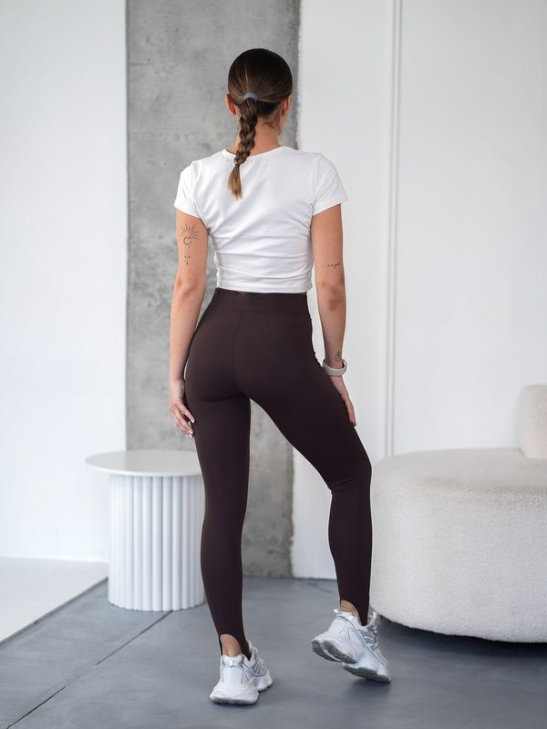 Женские лосины со штрипкой утягивающие леггинсы весна-літо TMV Nylon Fit Коричневые